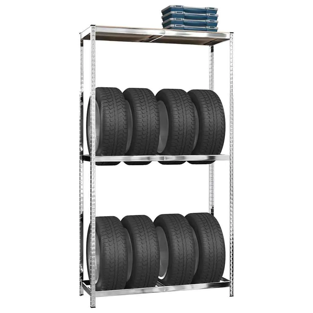 Tire Storage Racks Steel 2-Layer Adjustable 110 x 40 x 180 cm Silver 2 Piece