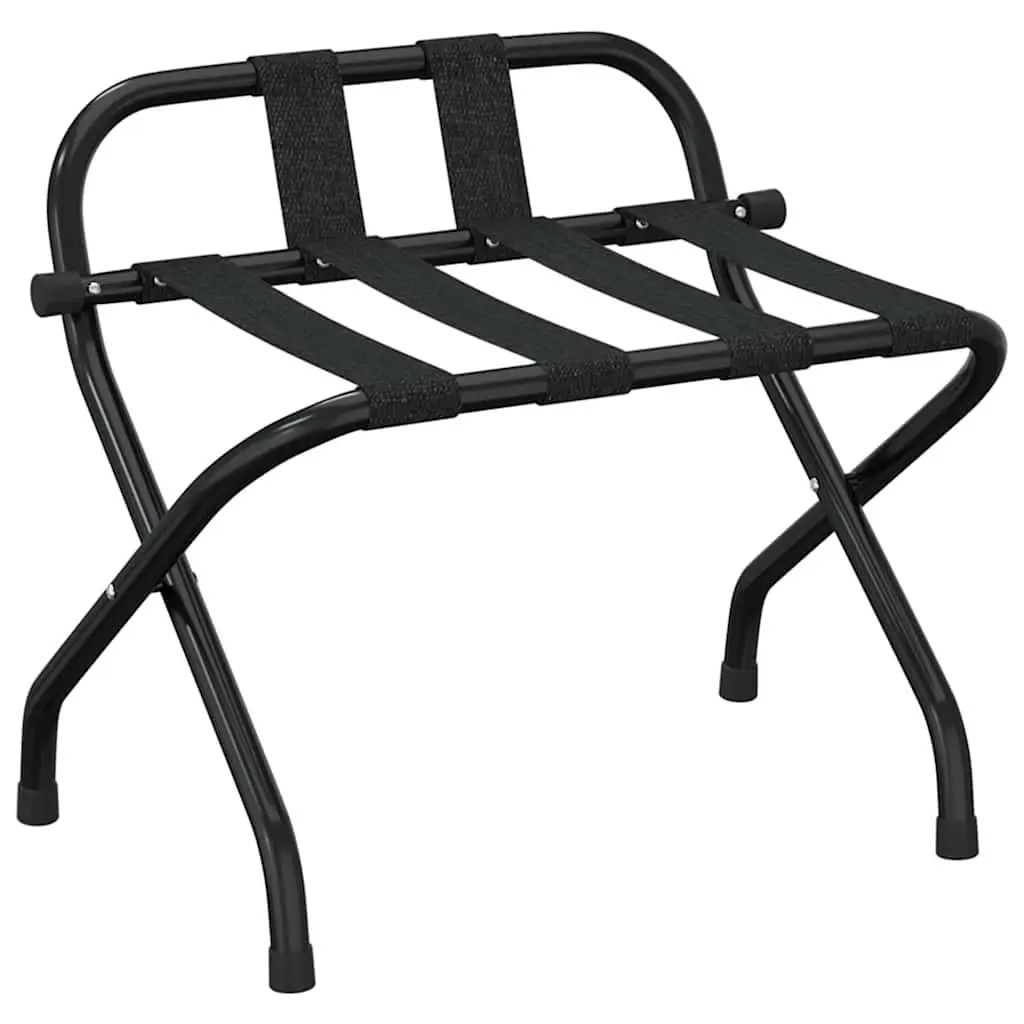 Luggage Rack Metal Frame Black Foldable with Backrest Nylon Straps 56 x 39 x 52 cm
