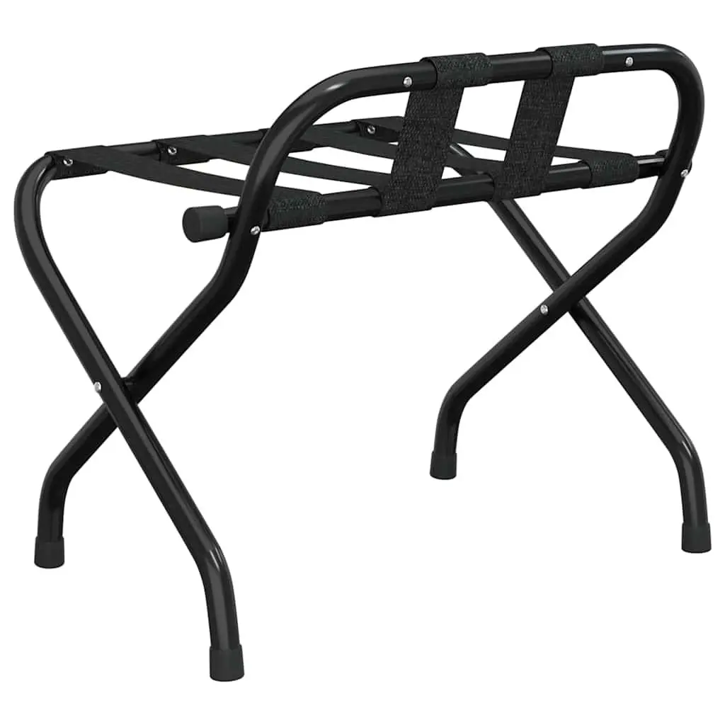 Luggage Rack Metal Frame Black Foldable with Backrest Nylon Straps 56 x 39 x 52 cm