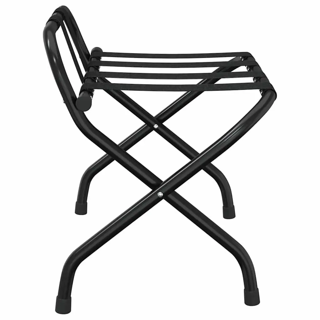 Luggage Rack Metal Frame Black Foldable with Backrest Nylon Straps 56 x 39 x 52 cm
