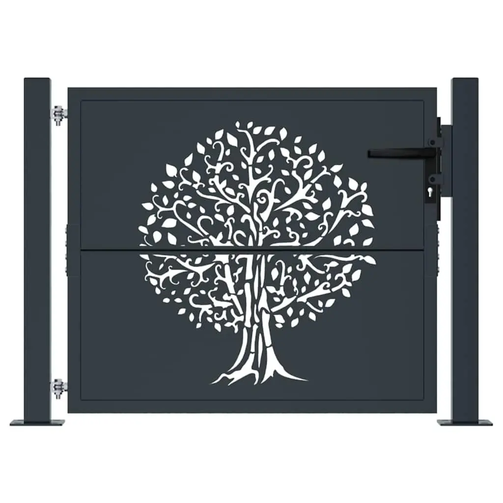 Garden Gate Anthracite 100x75 cm Steel Laser-Cut Design Outdoor Fencing Entrance