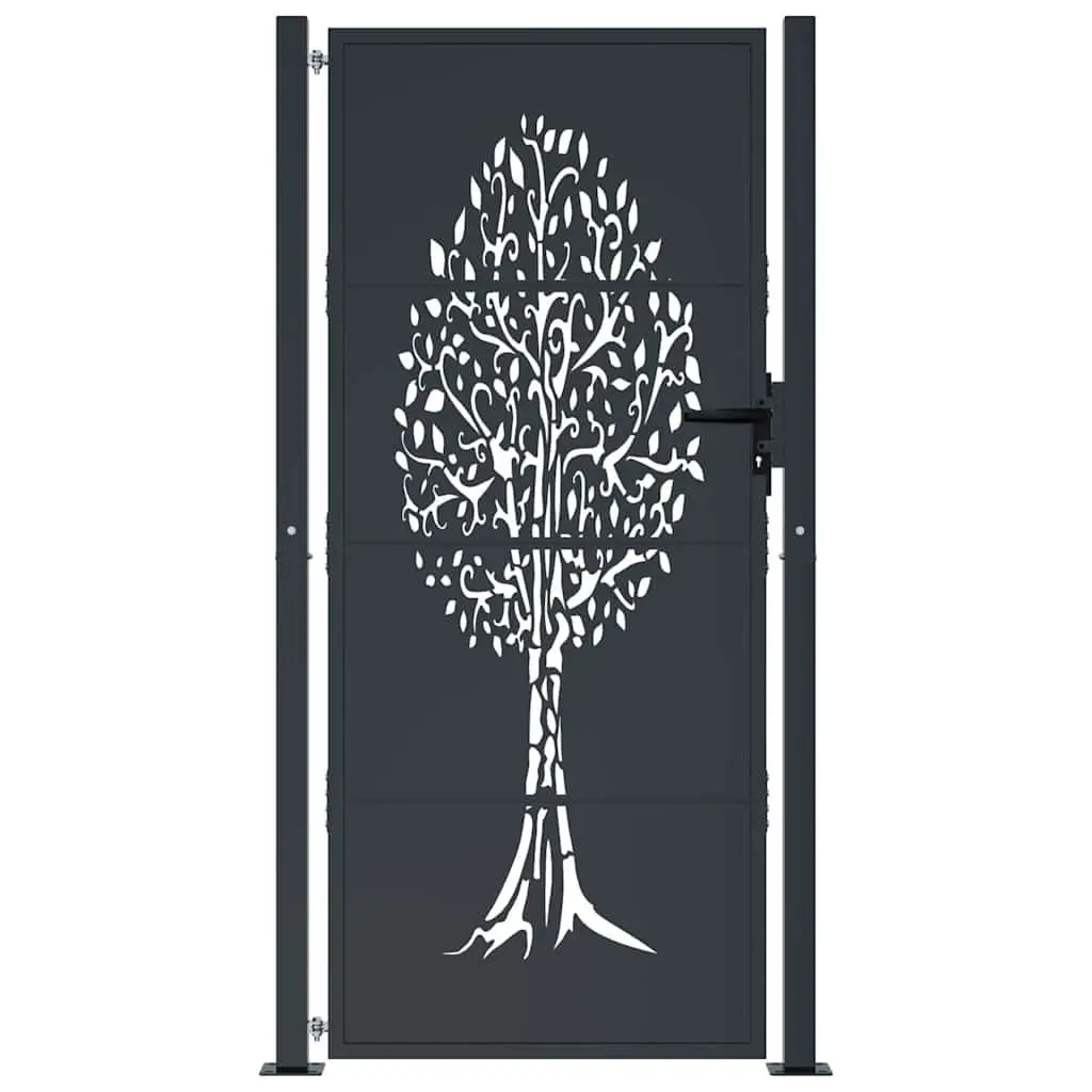 Garden Gate Anthracite 100x175 cm Steel Laser-Cut Design Outdoor Fence Entry