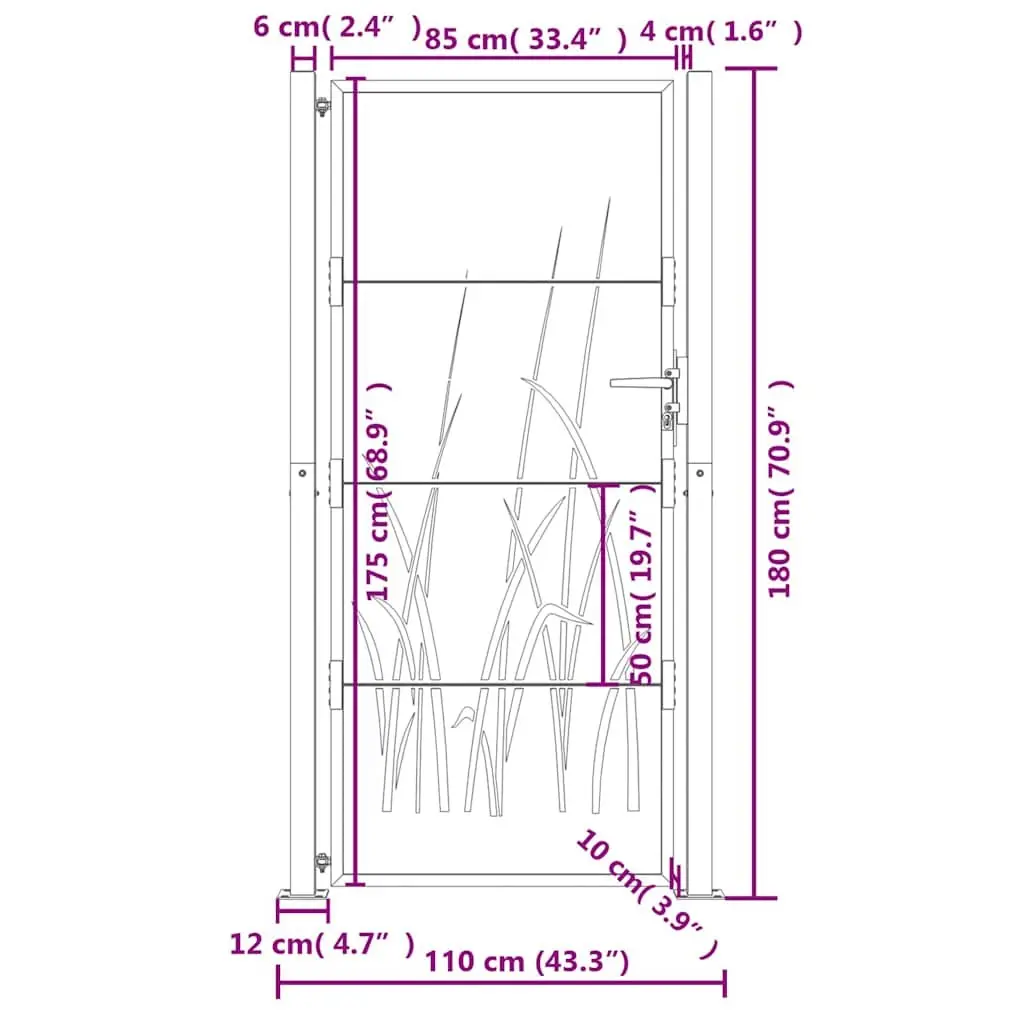 Garden Gate Anthracite 100x175 cm Steel Laser-Cut Design Outdoor Fence Entry