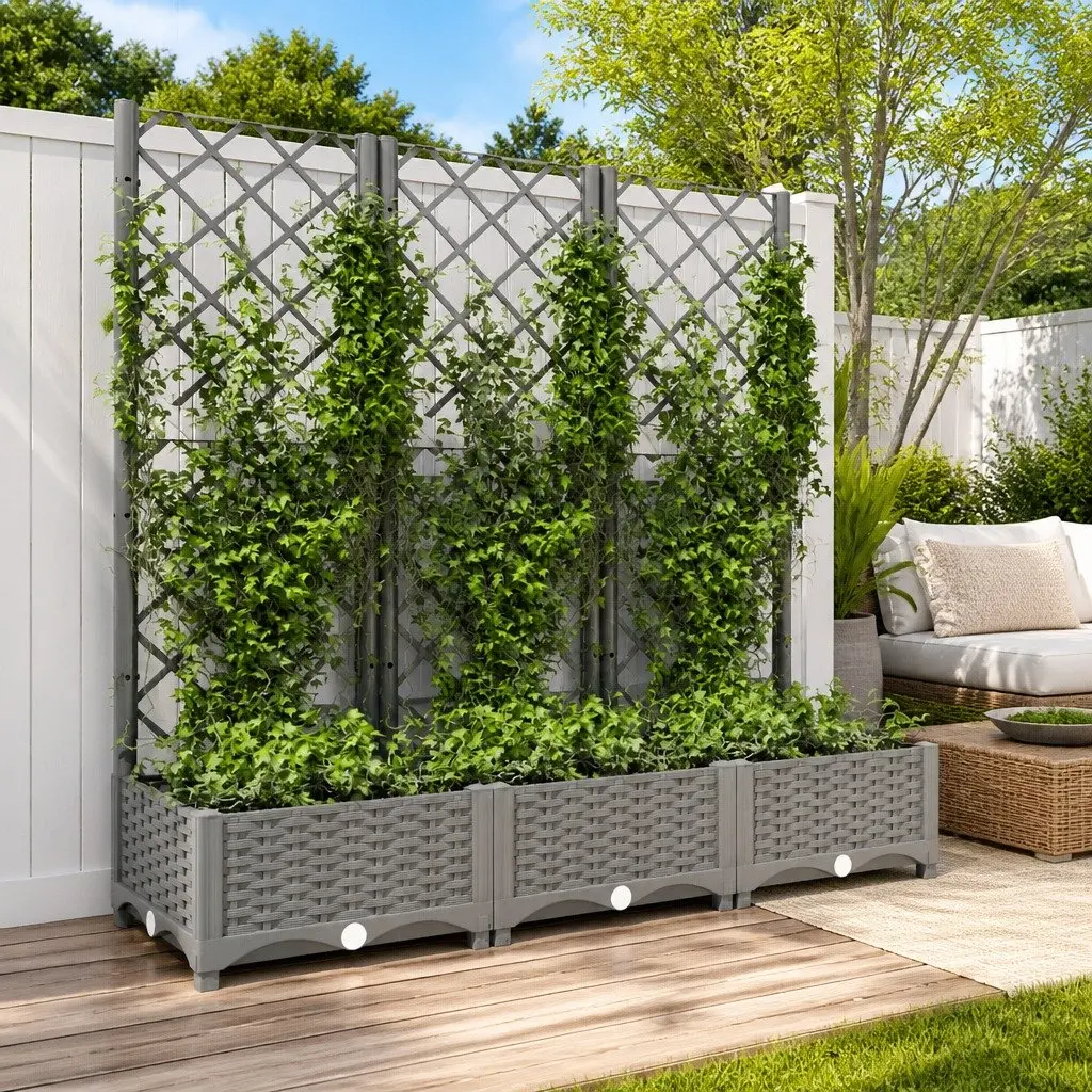 Garden Planter Grey Integrated Trellis Climbing Plant Support 120x40x121.5 cm