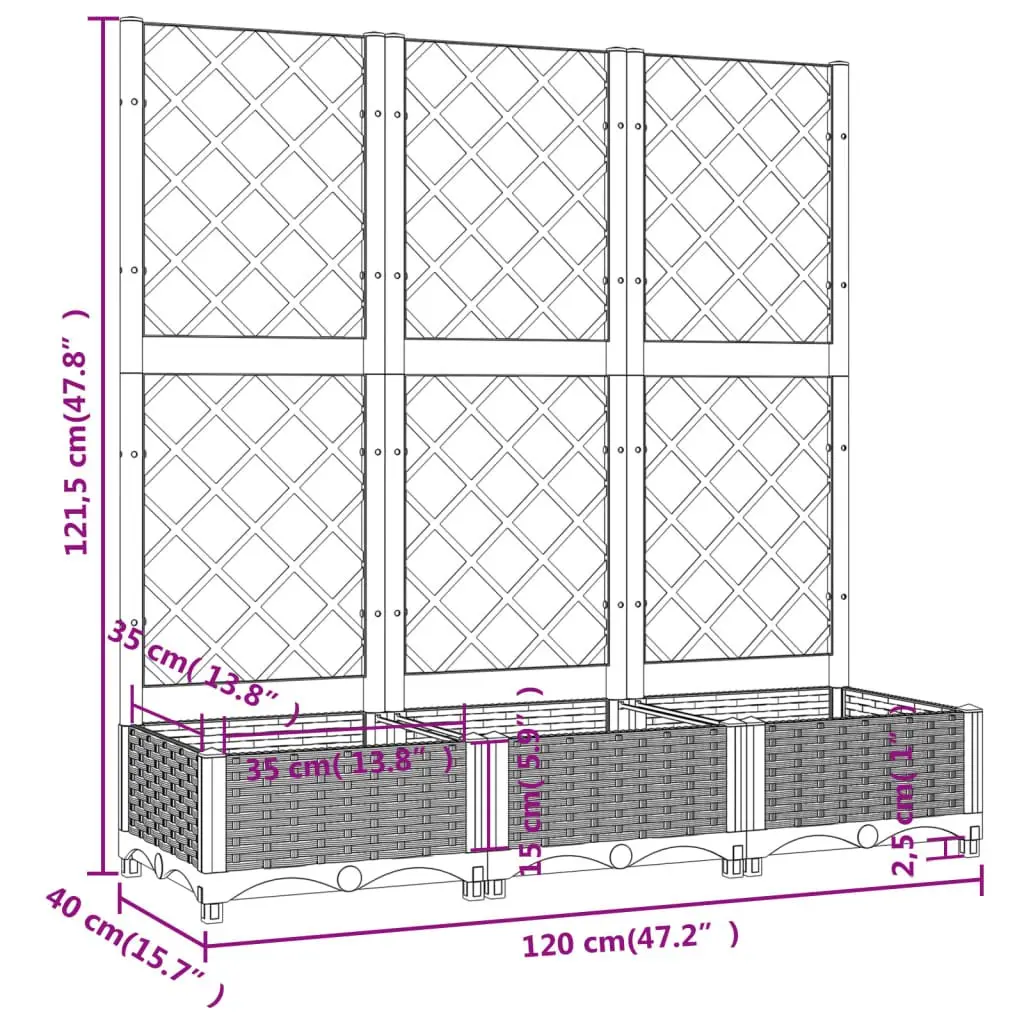 Garden Planter Grey Integrated Trellis Climbing Plant Support 120x40x121.5 cm