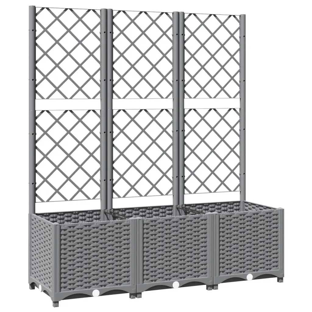 Garden Planter Polypropylene Grey 120x40x136cm with Integrated Trellis for Climbing Plants