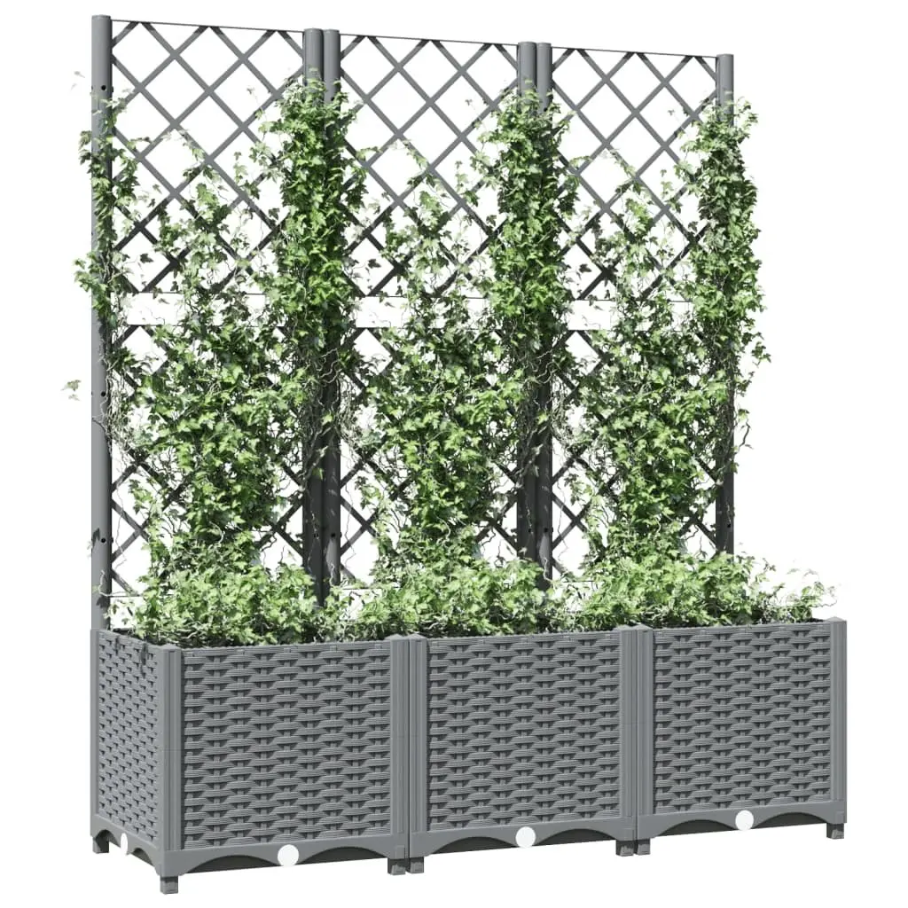 Garden Planter Polypropylene Grey 120x40x136cm with Integrated Trellis for Climbing Plants