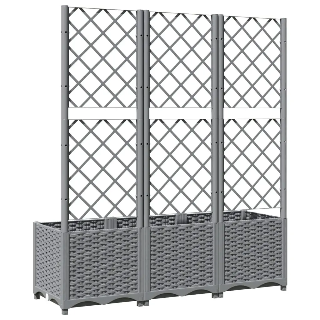Garden Planter Polypropylene Grey 120x40x136cm with Integrated Trellis for Climbing Plants