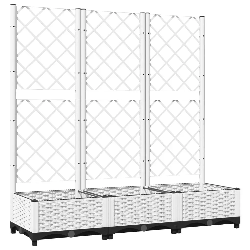 Garden Planter Polypropylene 120 x 40 x 121.5 cm White with Trellis for Climbing Plants