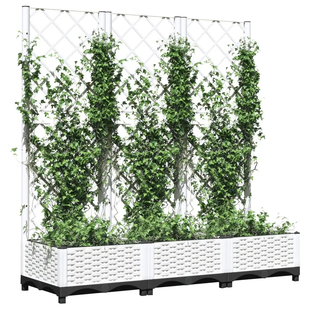 Garden Planter Polypropylene 120 x 40 x 121.5 cm White with Trellis for Climbing Plants