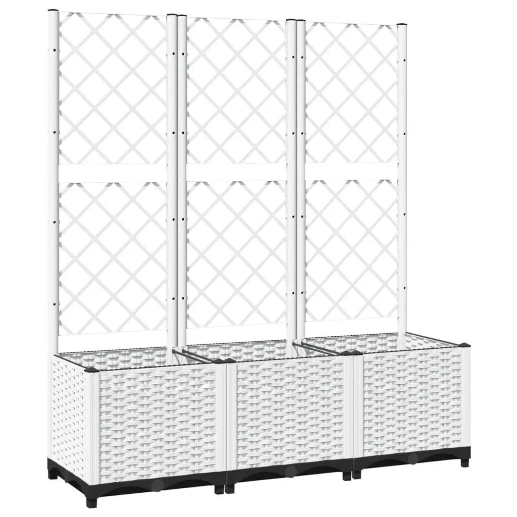 Garden Planter Polypropylene 120x40x136cm White with Trellis for Climbing Plants Support