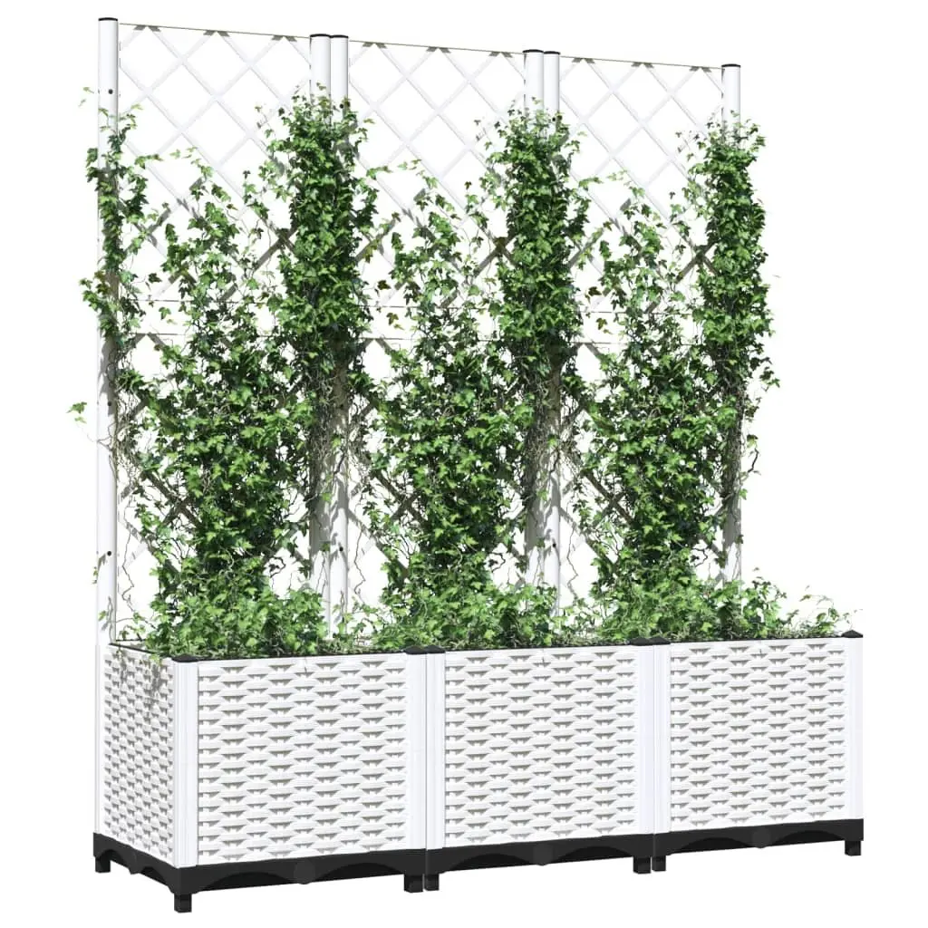 Garden Planter Polypropylene 120x40x136cm White with Trellis for Climbing Plants Support