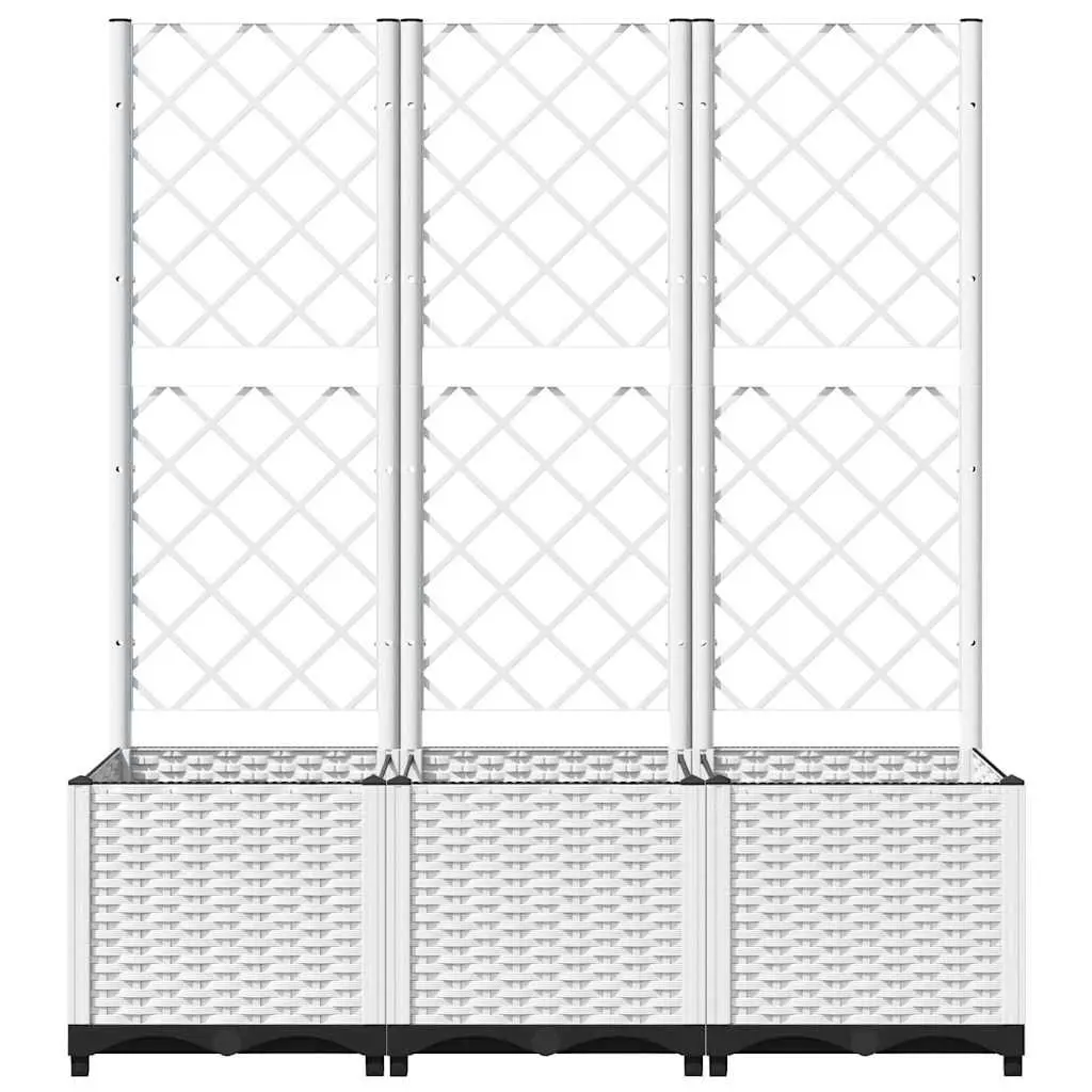 Garden Planter Polypropylene 120x40x136cm White with Trellis for Climbing Plants Support