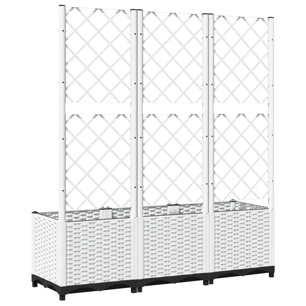 Garden Planter Polypropylene 120x40x136cm White with Trellis for Climbing Plants Support