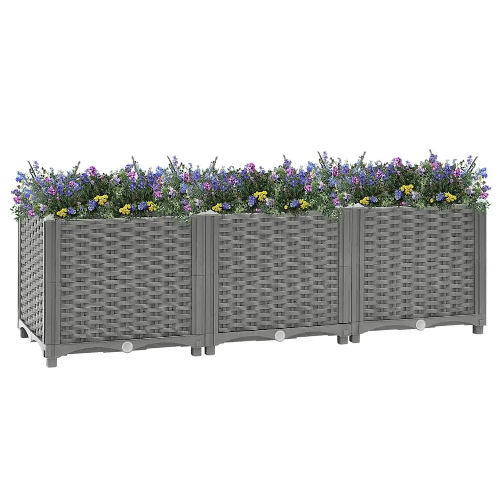 Garden Planter Box Polypropylene Rattan Pattern 120x40x38cm Grey Durable Outdoor Raised Bed
