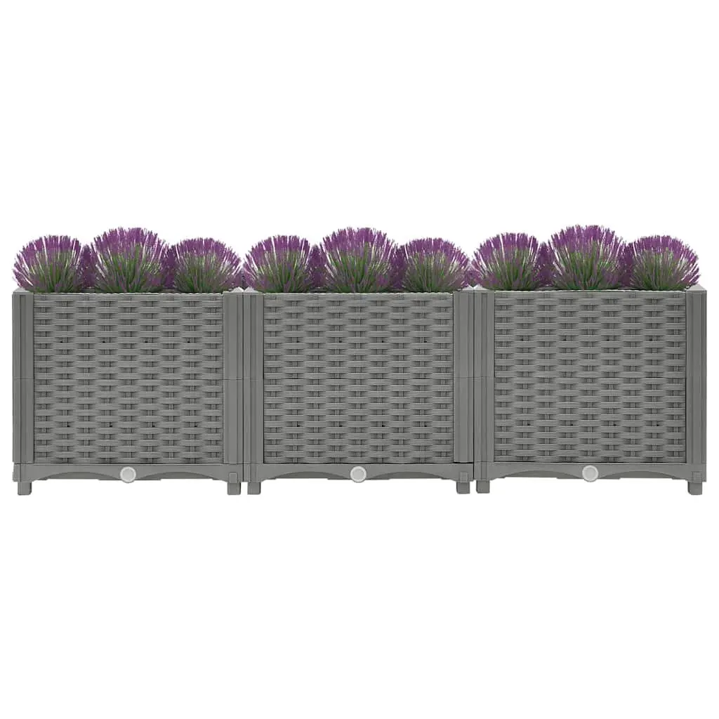 Garden Planter Box Polypropylene Rattan Pattern 120x40x38cm Grey Durable Outdoor Raised Bed