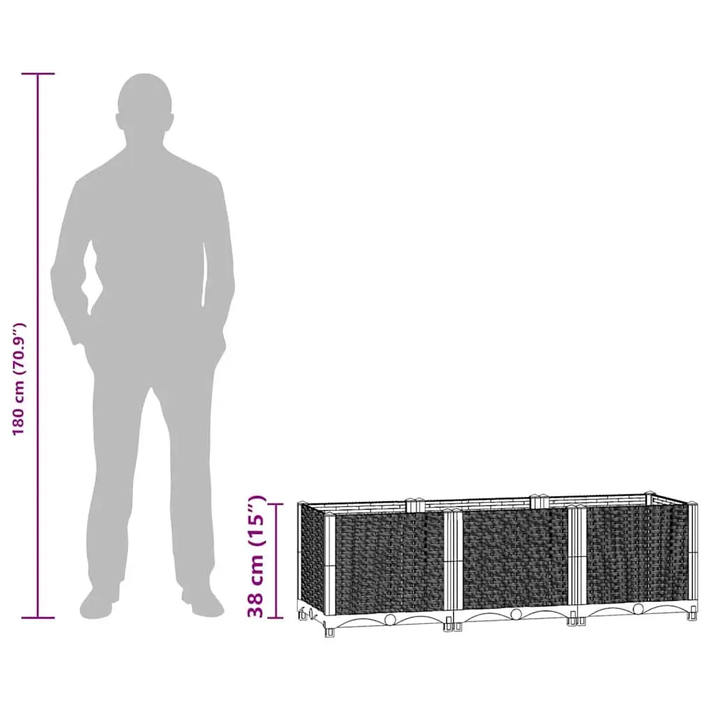 Garden Planter Box Polypropylene Rattan Pattern 120x40x38cm Grey Durable Outdoor Raised Bed