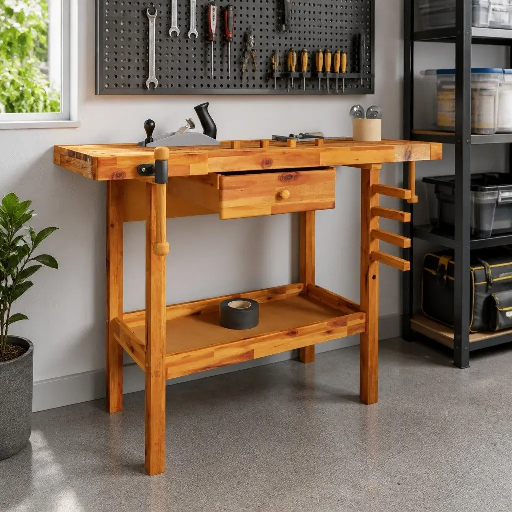 Solid Acacia Wood Workbench for Home Use