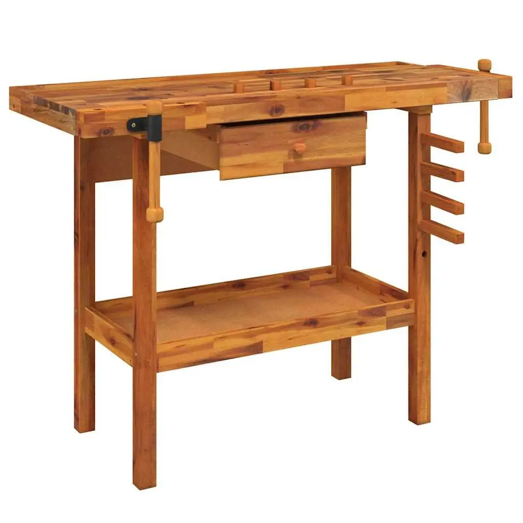 Workbench Solid Acacia Wood 124x52x83cm Brown Drawer Shelf Storage