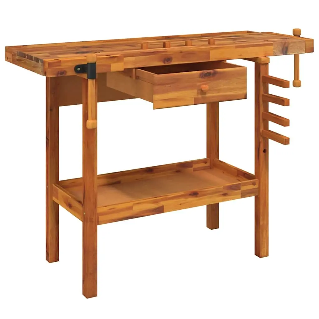 Workbench Solid Acacia Wood 124x52x83cm Brown Drawer Shelf Storage