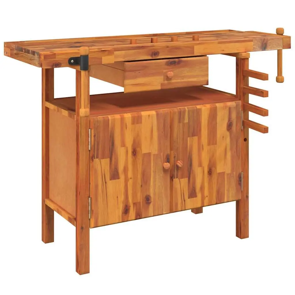 Wooden Workbench Solid Acacia Wood with Drawer and Storage Compartment 124x52x83cm Brown