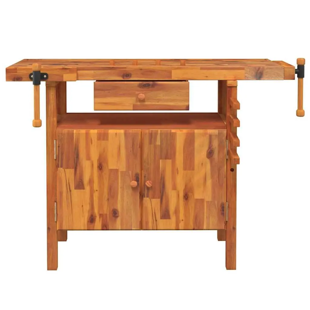 Wooden Workbench Solid Acacia Wood with Drawer and Storage Compartment 124x52x83cm Brown