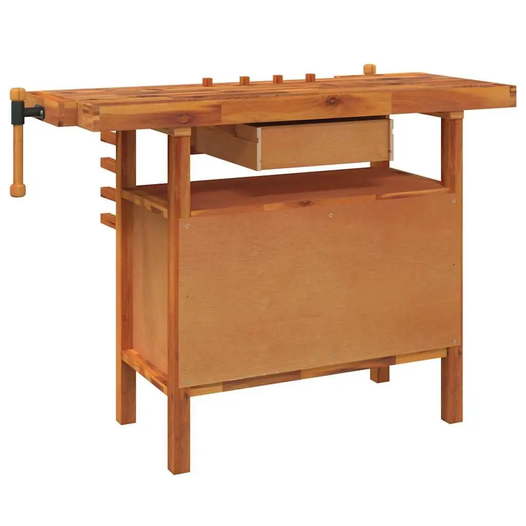 Wooden Workbench Solid Acacia Wood with Drawer and Storage Compartment 124x52x83cm Brown