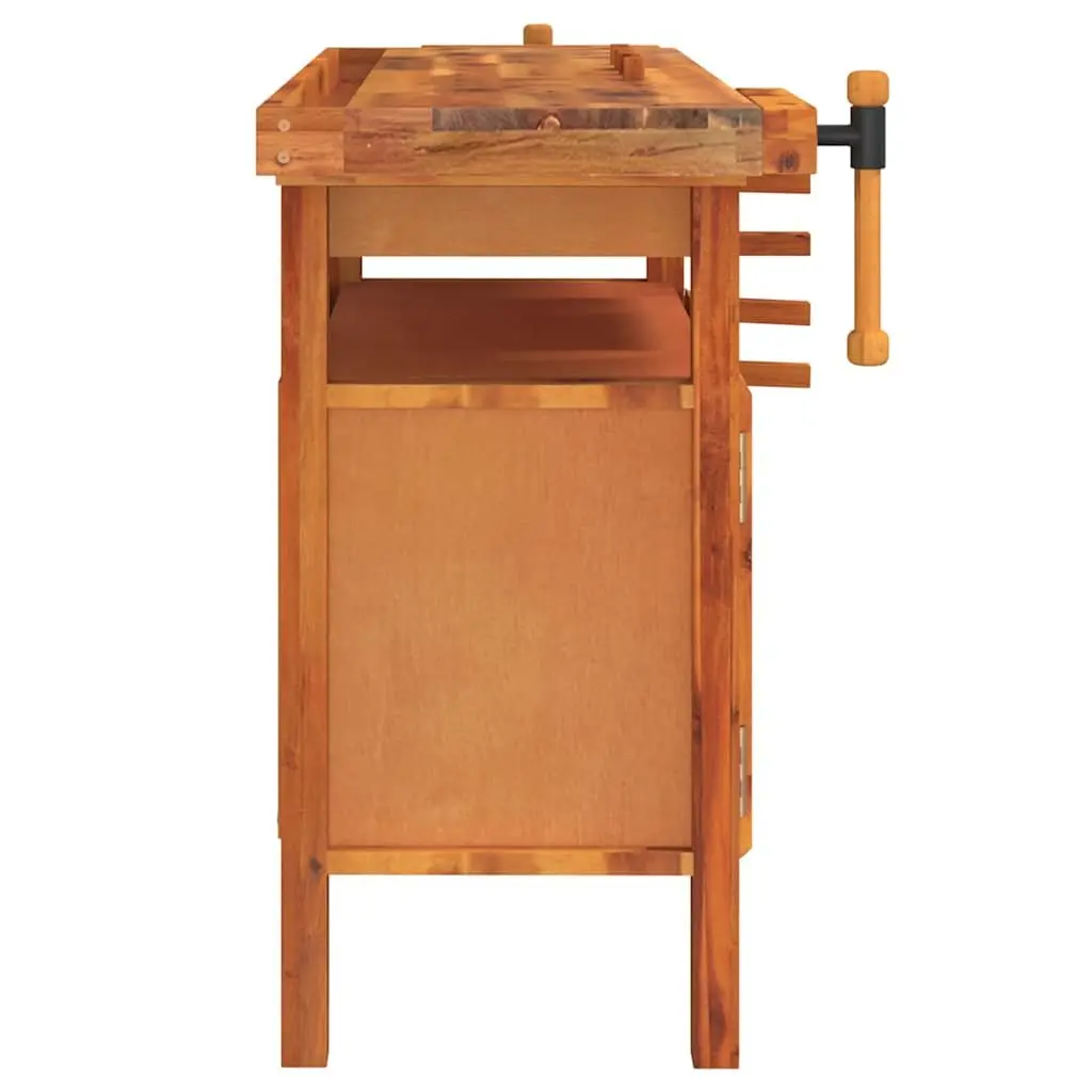 Wooden Workbench Solid Acacia Wood with Drawer and Storage Compartment 124x52x83cm Brown