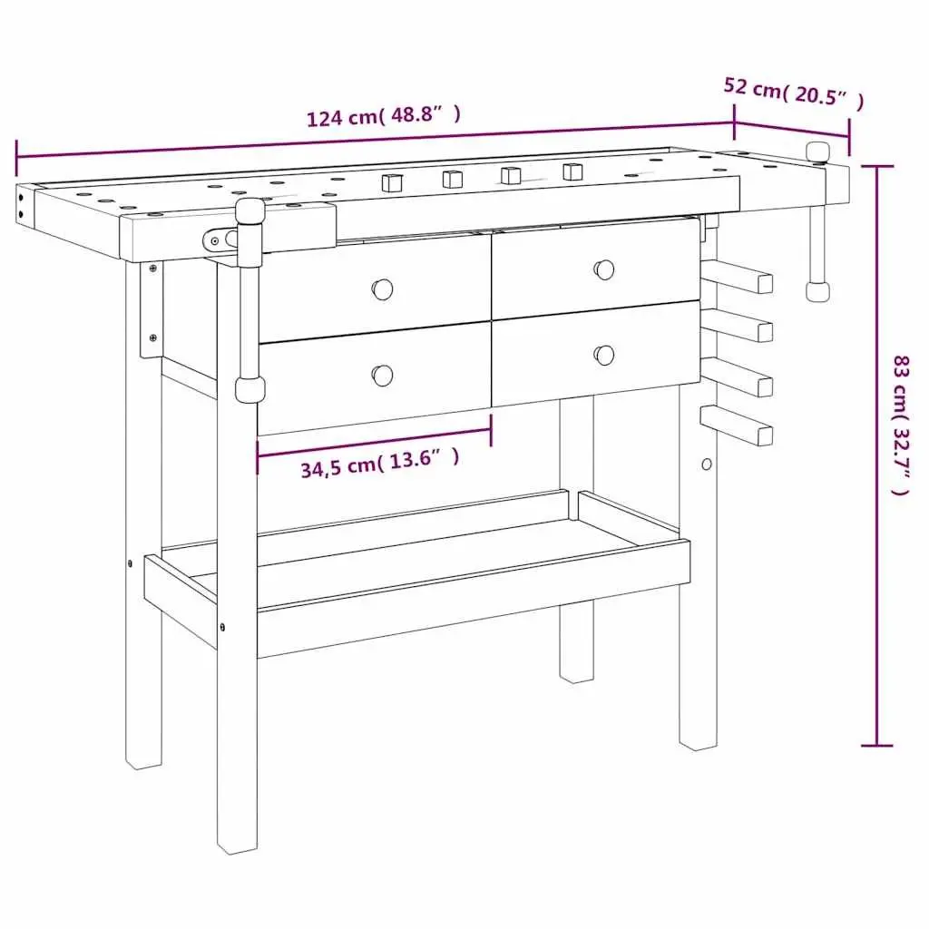 Solid Wood Workbench Acacia 124x52x83cm Brown