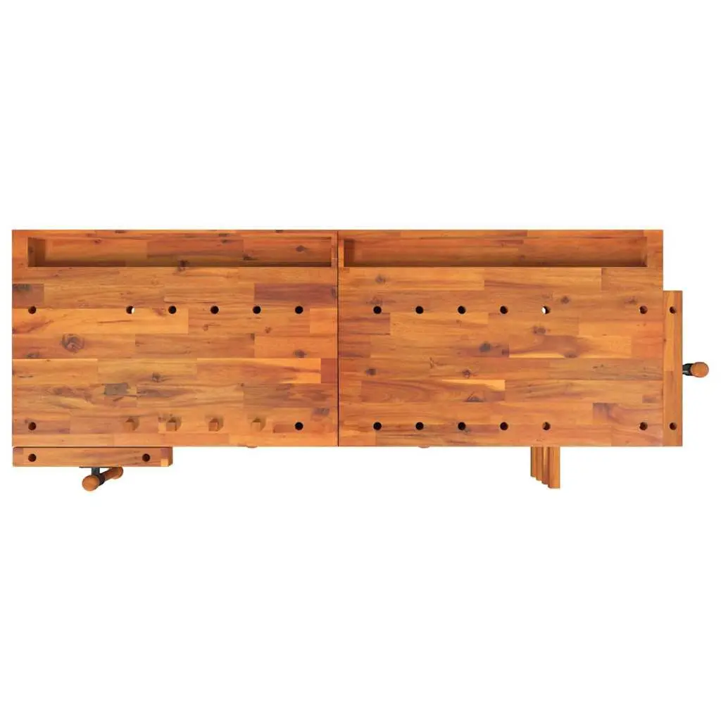 Solid Wood Workbench Acacia Wood 162x62x83cm Brown with 2 Drawers Shelf and Dual Vices