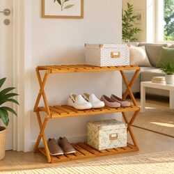 3-Tier Folding Shelf Brown Wooden Standing Bookcase Storage Display Unit