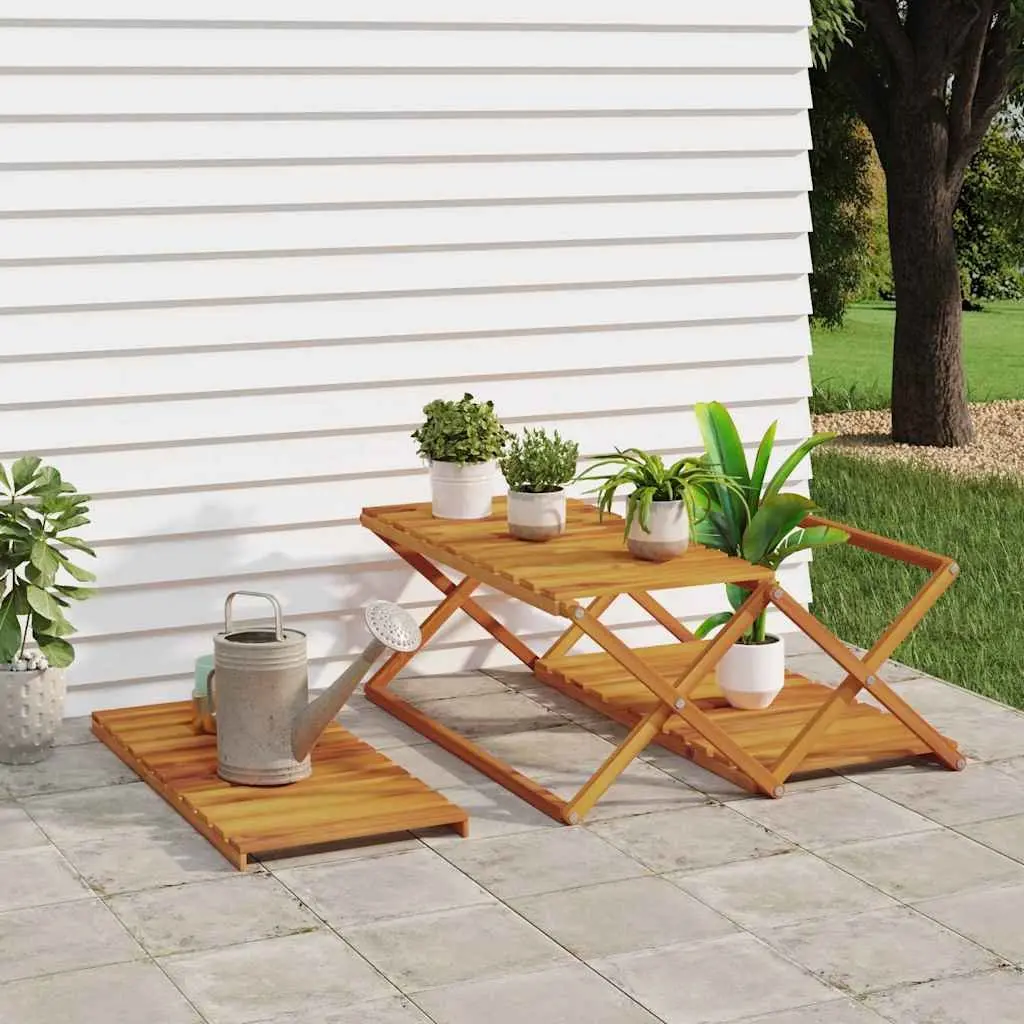 3-Tier Folding Shelf Solid Acacia Wood Brown