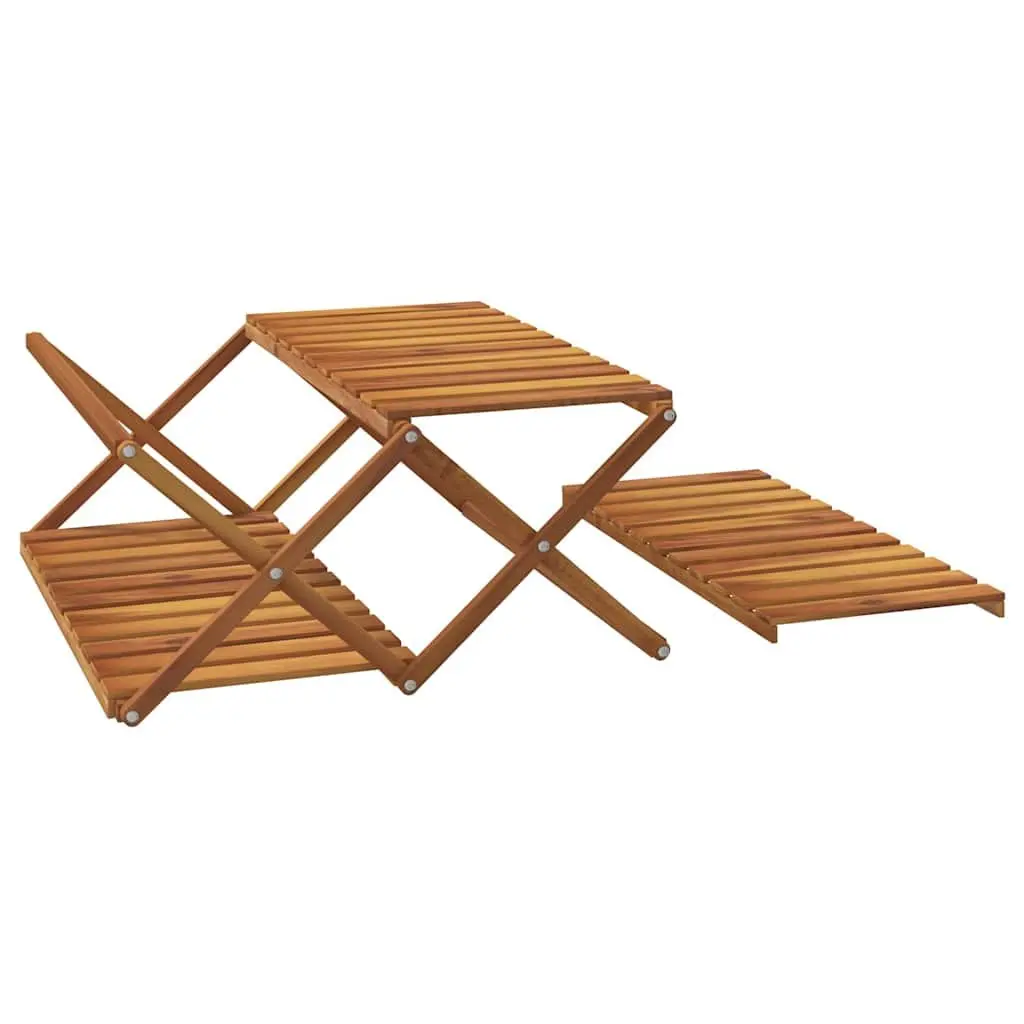 3-Tier Folding Shelf Solid Acacia Wood Brown