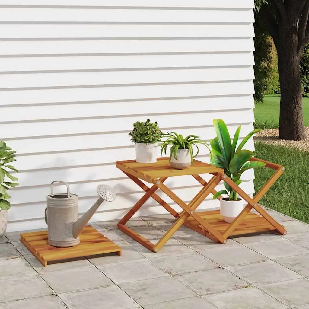 3 Tier Folding Shelf Solid Acacia Wood Brown Storage Unit Display Rack