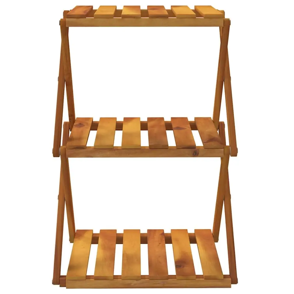 3 Tier Folding Shelf Solid Acacia Wood Brown Storage Unit Display Rack
