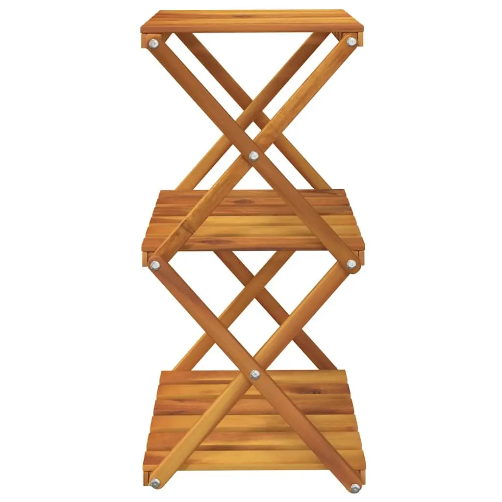 3 Tier Folding Shelf Solid Acacia Wood Brown Storage Unit Display Rack