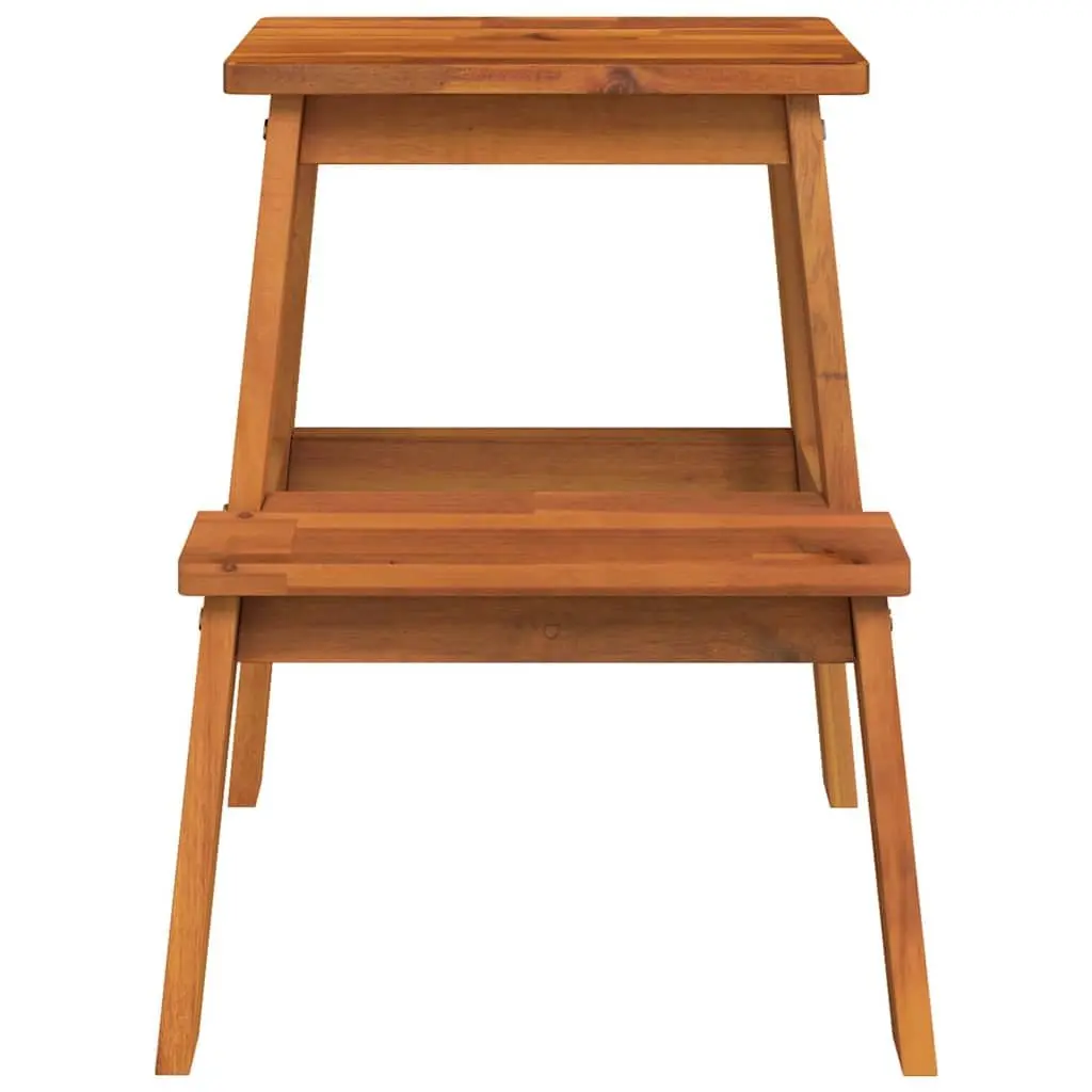 2 Step Stool Acacia Wood Brown Solid Kitchen Bathroom Furniture Curved Edges 40x38x50cm