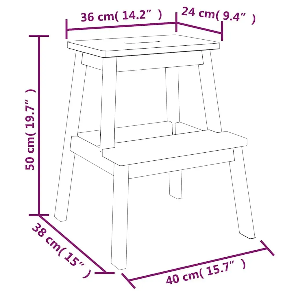 2 Step Stool Acacia Wood Brown Solid Kitchen Bathroom Furniture Curved Edges 40x38x50cm