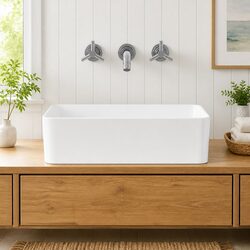 Ceramic Wash Basin Rectangle White Bathroom Sink 48x37x13cm High Gloss