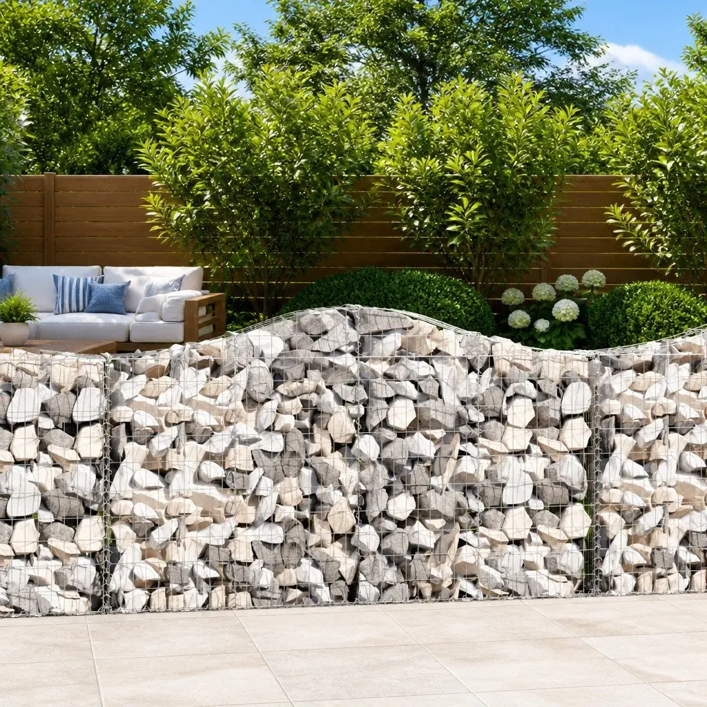 Arched Gabion Basket Garden Barrier Galvanised Iron 200 x 30 x 100-120 cm Silver