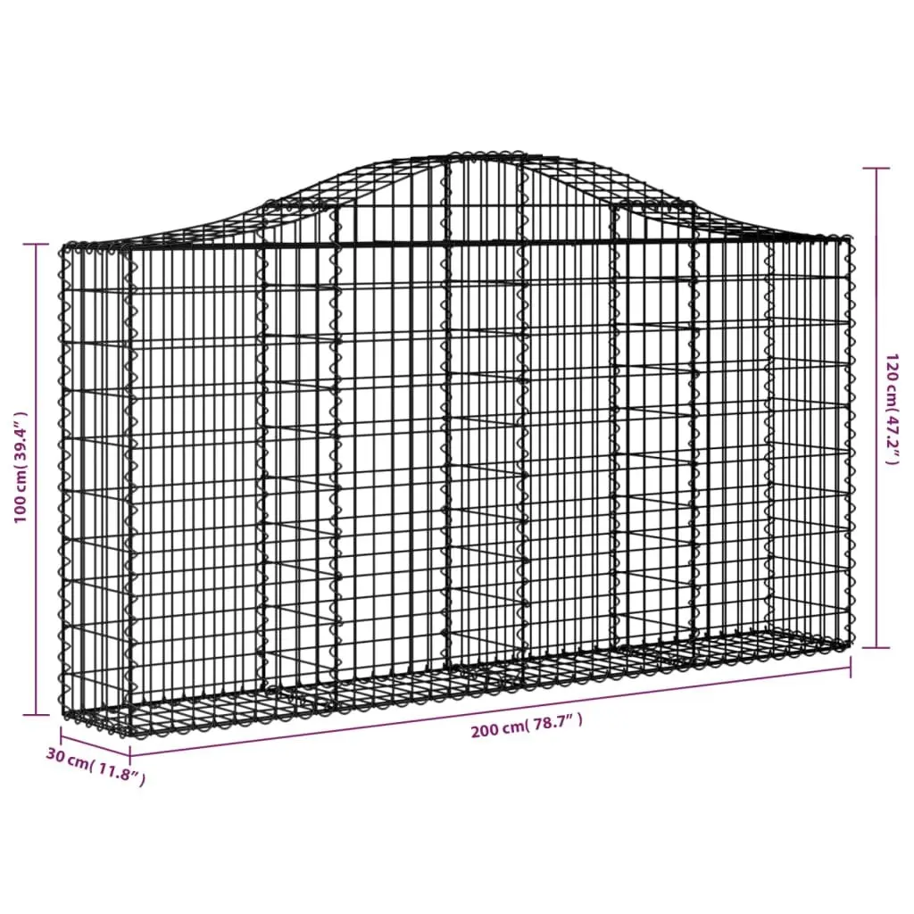 Arched Gabion Basket Garden Barrier Galvanised Iron 200 x 30 x 100-120 cm Silver