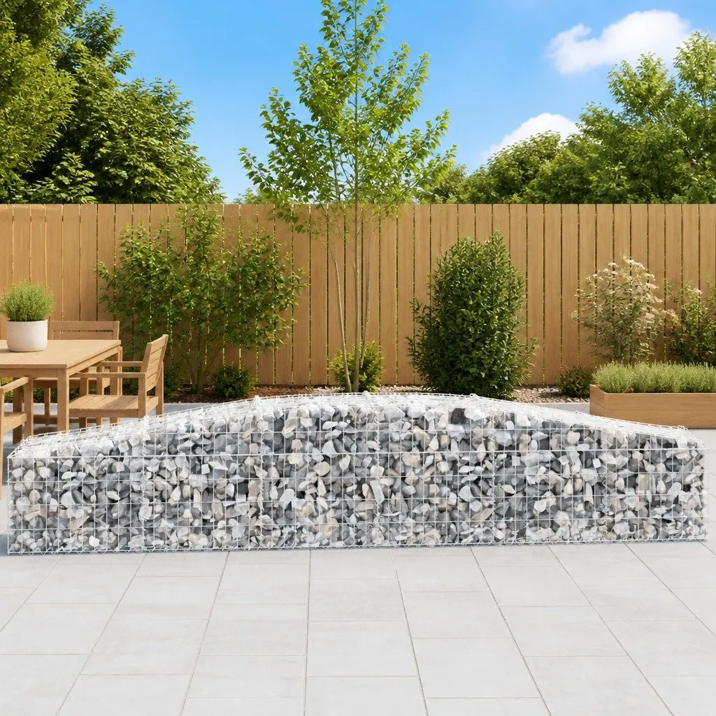 Gabion Basket Arched Silver Galvanised Iron 400x50x40/60 cm Decorative Garden Barrier Retaining Wall