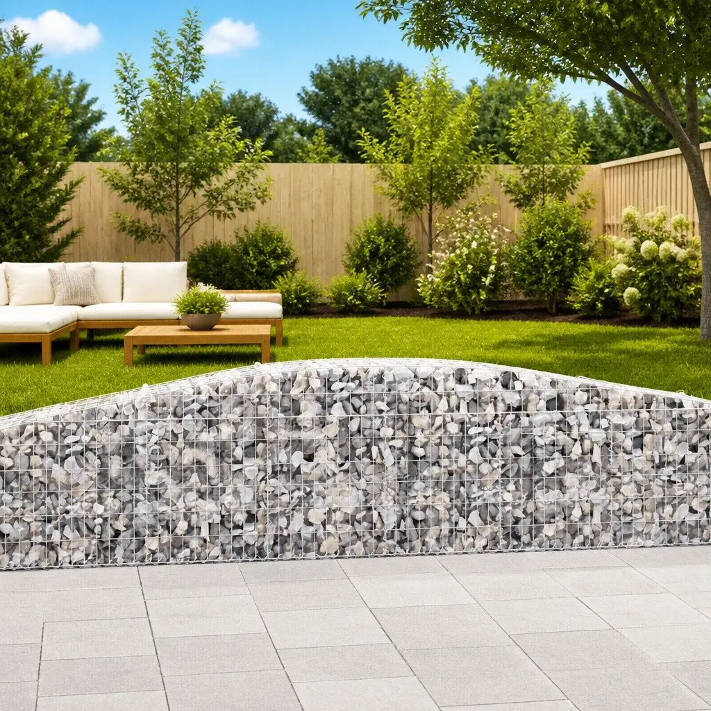 Arched Gabion Basket Garden Barrier Galvanised Iron 400 x 50 x 60/80 cm Silver