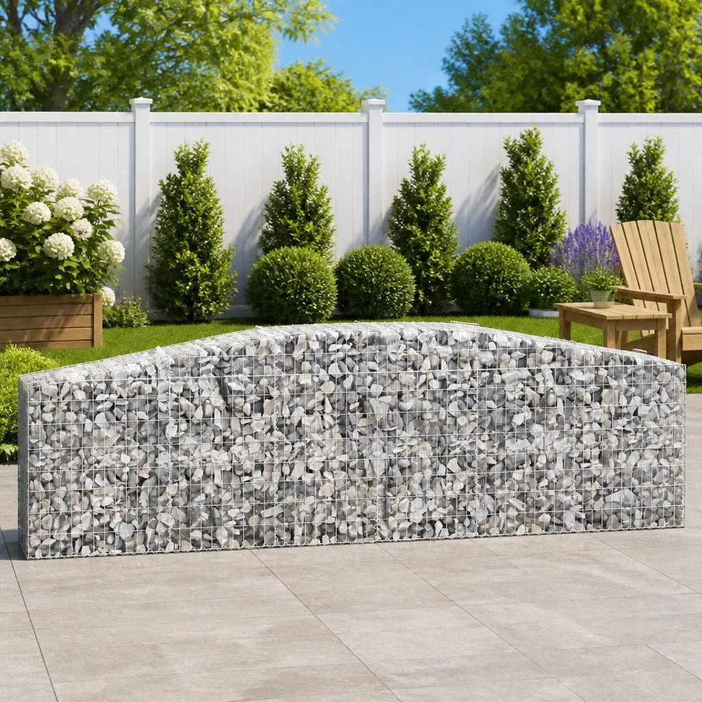 Arched Gabion Basket Galvanised Iron 400x50x80/100 cm Silver Garden Barrier Retaining Wall Decorative