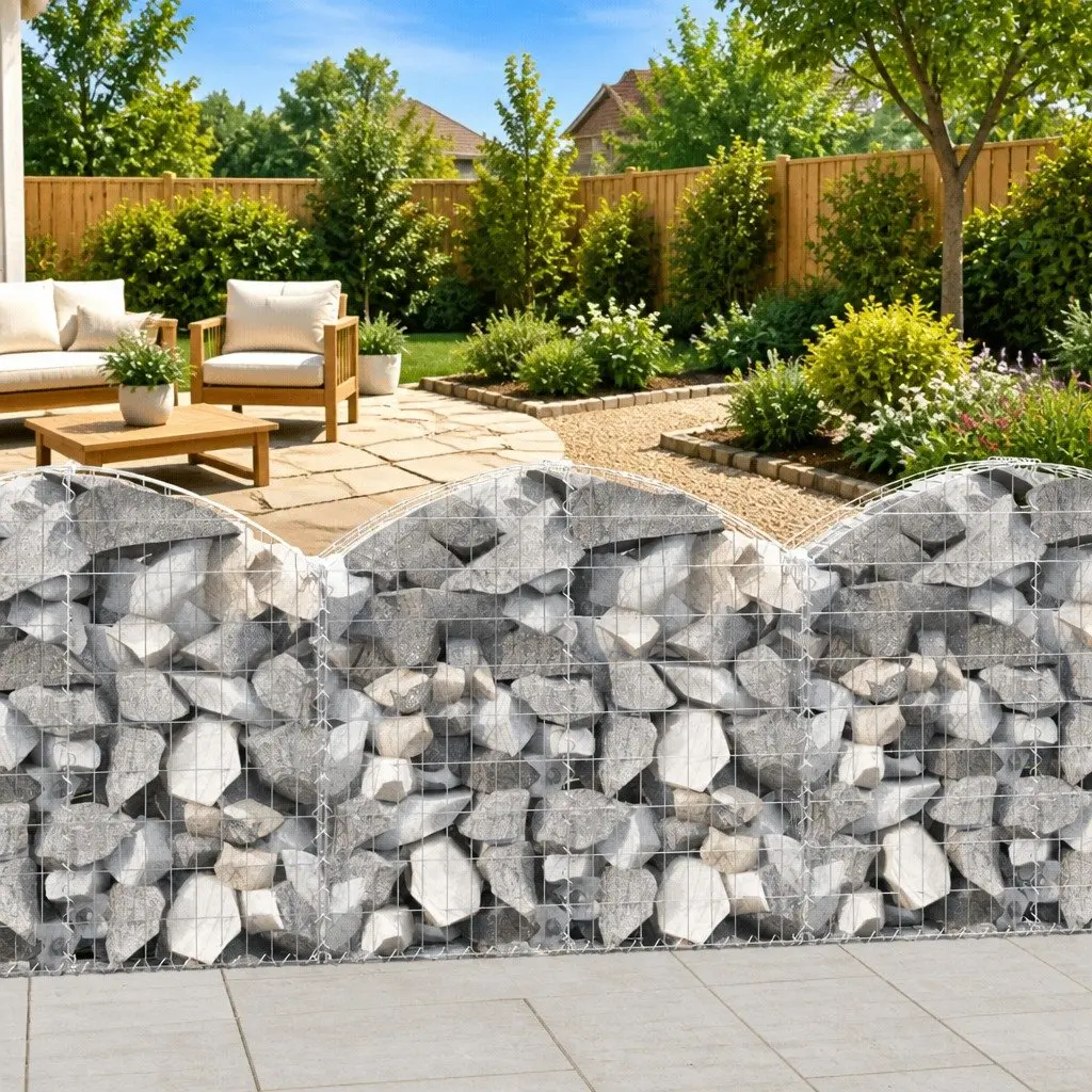 Gabion Basket Arched Galvanised Iron 100 x 30 x 80/100 cm Silver Outdoor Garden Barrier Retaining Wall