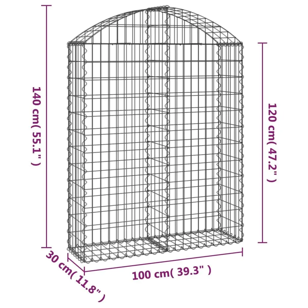 Gabion Basket Arched Galvanised Iron 100x30x120140 cm Silver Garden Barrier Retaining Wall Decorative