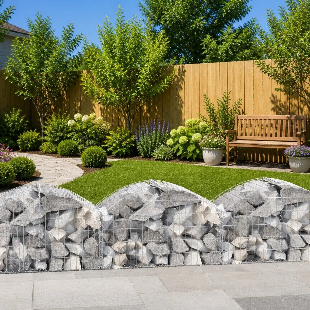 Arched Gabion Basket Garden Barrier Galvanised Iron 100 x 50 x 40/60 cm Silver