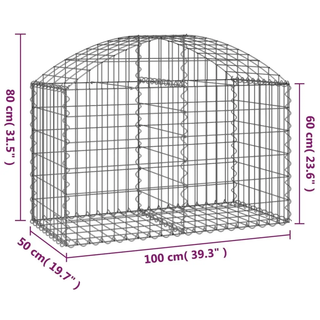 Arched Gabion Basket Garden Barrier Galvanised Iron 100 x 50 x 60/80 cm Silver