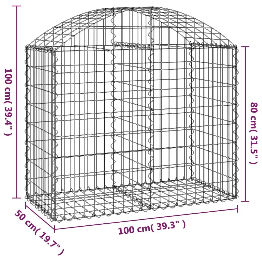 Gabion Basket Arched Galvanised Iron Wire 100x50x80/100 cm Silver Garden Decorative Retaining Wall Barrier