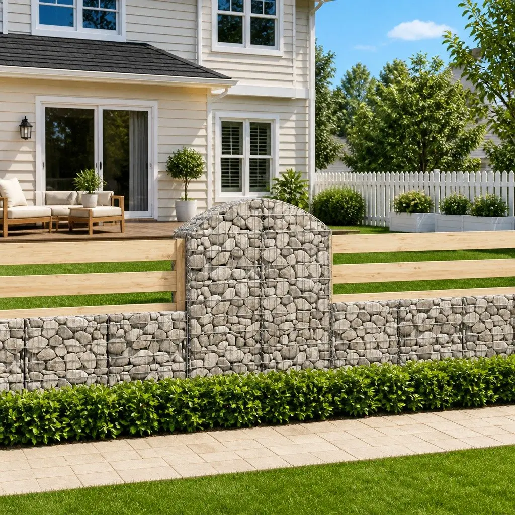 Gabion Basket Arched Galvanised Iron 100x50x120140 cm Silver Garden Barrier Retaining Wall